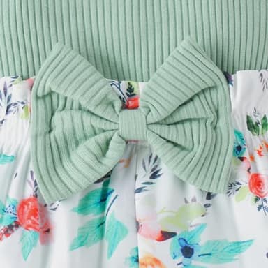 LUNFEGO Newborn Baby Girl Clothes Outfits Ruffle Romper and Short Pants with Headband Infant Bodysuits for Baby Girls 3-6 Months - Green - Image 8