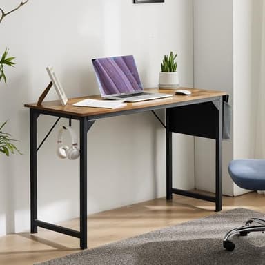 OLIXIS Computer Office Desk, 48 Inch Writing Work Study PC Wood Modern Desk with Storage Bag & Headphone Hook Simple Bedroom for 2 Person Kids Student Table, Rustic Brown - Image 4