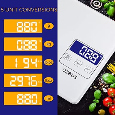 Food Scale with USB Rechargeable, Digital Kitchen Scale with 6 Units, High Precision to 0.04 oz /11lbs Capacity, Weight Range from 3g-5000g - Image 2