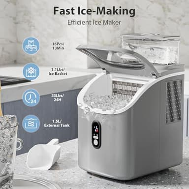Electactic Countertop Ice Cube Maker Machine with External Water Tank,16Pcs/5Mins,34Lbs/Day,2 Ways to Add Water,Portable Compact Small Ice Maker with Self-Cleaning,Perfect for Home/Kitchen/Camping/RV - Image 8