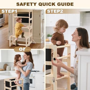 Toddler Kitchen Step Stool, 4-in-1 Foldable Standing Tower with Blackboard, Toddler Step Stool for Bathroom Sink, Kitchen Counter, Ages 18 Months to 4 Years - Image 6