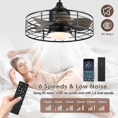 jazimar Outdoor Caged Ceiling Fan with Lights, 20" Waterproof Plug-in Fixtures, App/Remote Control, 3 Color Temperatures LED, 6 Speed Reversible DC Motor, for Indoor Farmhouse Porch Patios - Image 5