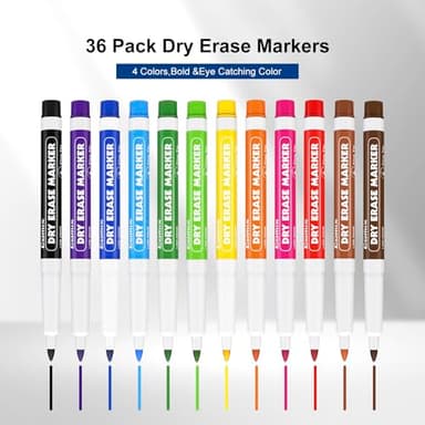 Comix Low Odor Dry Erase Markers, Fine Tip Whiteboard Markers, 36 Bulk 12 Assorted Colors Markers for Kids Teachers Office & School Supplies - Image 2