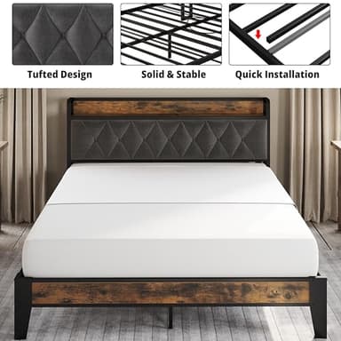 ANCTOR Queen Bed Frame, Storage Headboard with Outlets, Easy to Install, Sturdy and Stable, No Noise, No Box Springs Needed - Image 3