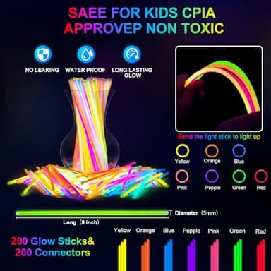 OLUPP 282 PCS Glow in the Dark Party Supplies, 18 Foam Sticks, 18 LED Glasses, 200 Glow Sticks, 30 Finger Lights, 8 Bunny Ear Headband and 8 LED Cat Ear Headband for Wedding,Birthday,Concert,New Year - Image 5