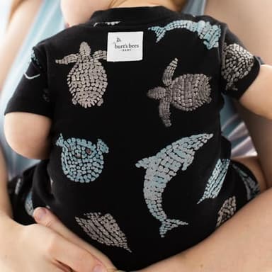 Burt's Bees Baby Unisex Baby Short Sleeve Pajamas, One-Piece Sleeper Romper PJs, Snug Fit for Infants 3 to 24 Months, Mosaic Sea Animals - Image 4