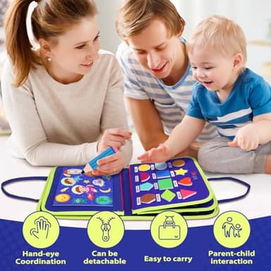 MAJAVI Toddler Busy Board Montessori Toys for 1 2 3 4 Year Old, Busy Book Sensory Educational Activities for Learning Fine Motor Skills, Gifts for Girls Boys, Travel Toys for Airplane Car, Dark Blue - Image 3