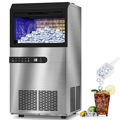 Ice Maker Machine Commercial 100Lbs/24H - Freestanding Ice Maker Under Counter Ice Machine Stainless Steel, 45 Ice Cubes/Cycle, 2 Ways Water Inlet, Large Storage Bin for Bar Home Office Restaurant - Image 1