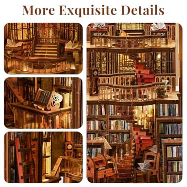 CCCDF Book Nook Library Kit, DIY Miniature Dollhouse Booknook Kit, 3D Wooden Puzzle Bookend Bookshelf with LED Light for Adults Teens (Abbey Library) - Image 3