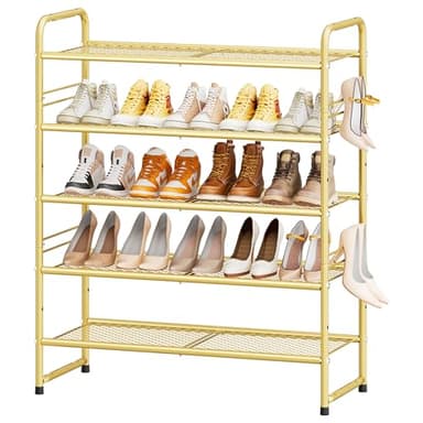 SUFAUY 33" Wide Shoe Rack, 5-Tier Shoe Storage Rack for 24-30 Pairs of Shoes, Mesh Shoe Organizer for Entryway Closet, Steel Frame, Industrial, Gold - Image 7