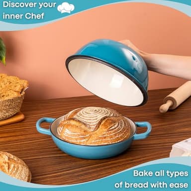 Enamelled Cast Iron Dutch Oven Pot – Dutch Oven For Sourdough Bread Baking – Cast Iron Bread Pot – Blue, 6 Quarts, 26cm – by Nuovva - Image 4