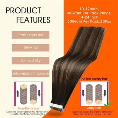 Full Shine Invisible Tape In Human Hair Remy Tape on Hair Extensions 22 Inch Balayage Color 2 Darkest Brown Fading to 8 Ash Brown and 2 Seamless Pu Tape Hair 50 Gram Skin Weft Hair Extensions 20Pcs - Image 2