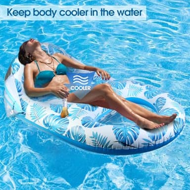 COOLCOOLDEE Pool Lounge Float with Canopy UPF50+,Extra Large Pool Floats for Adults Heavy Duty,Inflatable Lounger Float with Cup Holder & Backrest,Footrest - Image 3