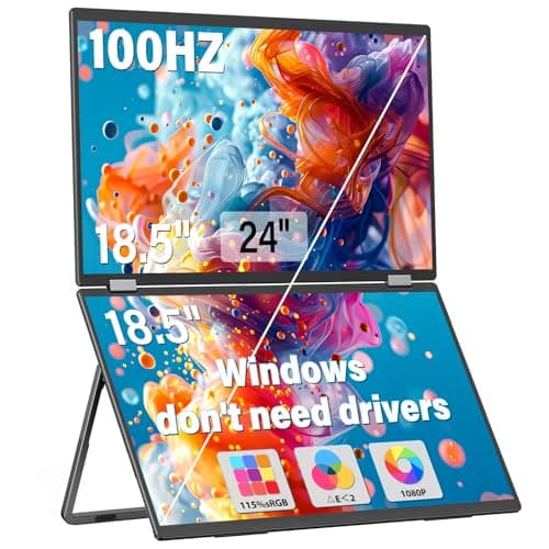 InnoView 18.5" 100Hz Dual Portable Monitor Built-in Speakers 115% sRGB 315°Adjustable Dual Stacked Folding Monitor (Wins/Mac) 1080P Laptop Screen Extender for Laptop(No Driver Needed) - Image 1