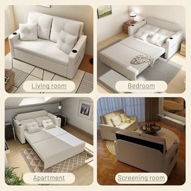 Krcix 3 in 1 Pull Out Couch, 56 Inch Convertible Sleeper Sofa Bed, Loveseat with Cup Holders, Storage Pockets, USB, Sofa Couches for Living Room, Bedroom, Apartment, Beige - Image 8