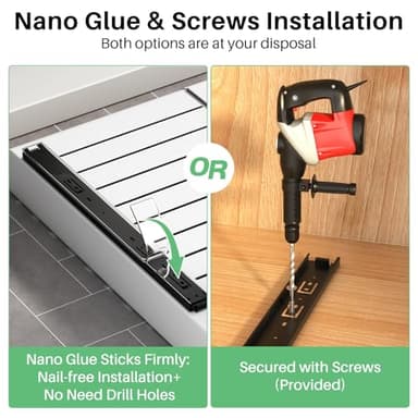 2 Packs Pull out Cabinet Organizer, Expandable(12"-20") Heavy Duty Slide out Drawers Fixed with Adhesive Nano Film for Pots, Roll out Shelf Storage for Kitchen Base Cabinet Organization(3 Rails) - Image 8