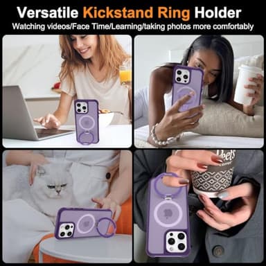CHAOFEnG Magnetic Compatible with iPhone 16 Pro Case with Stand [Military Grade Drop Tested][Compatible with Magnet] Ring Translucent Slim Hard Back Soft Edge, Purple - Image 6