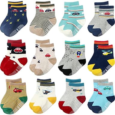 Aroveea Non Slip Grip Ankle Baby Socks 12 Pack for Toddler Boys and Girls Kids,Infant Cute Cotton Baby Socks - Image 1