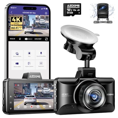 AZDOME M01 Max UHD 4K Dash Cam Front and Rear, Built-in Wi-Fi, Free 64GB Card, App Control, 4K+1080 Dash Camera for Car, Built-in ADAS, G-Sensor, IP68 Waterproof, 24H Parking Mode Dashcam - Image 1