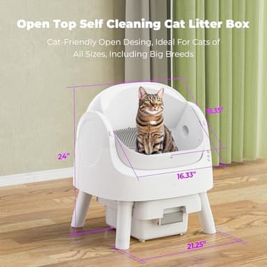 PetPivot Self-Cleaning Cat Litter Box for Multiple Cats - Automatic, Open Top, White with Liners and Mat Included - Image 3
