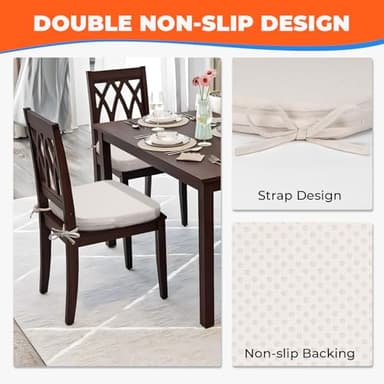 Sunsleek Chair Cushions for Dining Chairs, D-Shaped Seat Cushions with Removable Washable Cover and Ties, Chair Pads for Kitchen, Indoor Dining Room, Patio Chairs, 17'' x 16'', Set of 6, Beige - Image 7