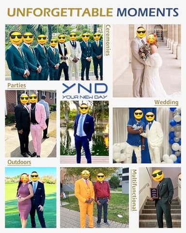 YND Men's Slim Fit 2 Button 3 Piece Suit Set, Blazer Jacket Vest Pants and Tie, Solid Wedding Dress Tux and Trousers Beige - Image 6