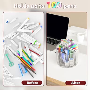 Absonic Pencil Holder for Kids, 360 Rotating Pen Holder for Desk Organizer and Storage, 4 Compartments Art Supply Marker Organizer, Acrylic Kids Desk Organizer for School Lazy Susan Organizer - Image 4