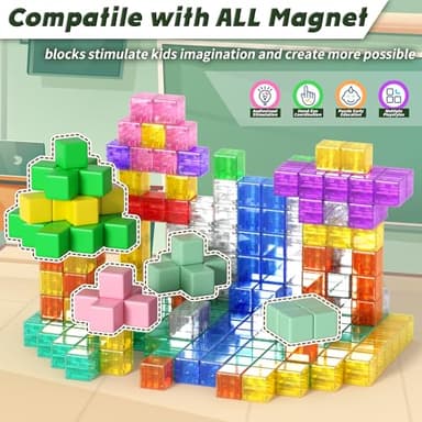 Magnetic Blocks Building Toys - Transparent Rainbow Magnetic Cubes Set, Outdoor Sensory Autism STEM Toys Gifts for Kids Aged 3+ Year Old Boys & Girls - Image 7