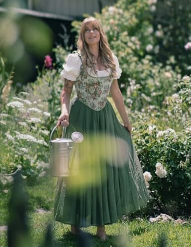 Scarlet Darkness Women Casual Maxi Skirt Flowy Bohemian Renaissance Long Skirts Olive Green XXL - Image 2