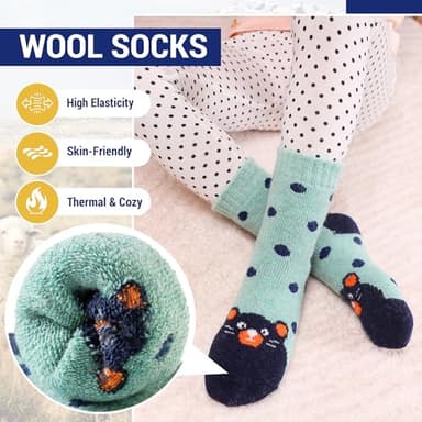 Eocom Kids Wool Socks For Boys Girls Warm Hiking Thermal Winter Cozy Soft Thick Toddlers Crew Boot Socks 6 Pairs(Dot Animal, 4-7 Years) - Image 3
