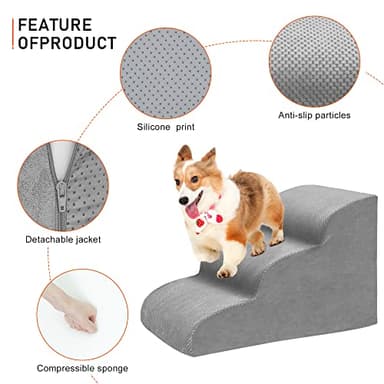 Dog Stairs for Small Dogs, 3 Tiers High Density Foam Dog Ramp, Extra Wide Non-Slip Pet Steps for High Beds Or Couch, Soft Foam Doggie Ladder for Dogs Injured, Older Pets, Small Cats - Image 4