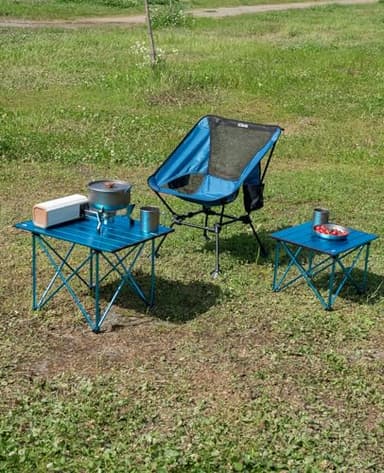 iClimb Ultralight Compact Camping Folding Beach Chair with Anti-Sinking Large Feet and Back Support Webbing (Blue - Square Frame) - Image 2