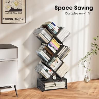 Onadak Metal 6 Tier Bookshelf, No Assembly Needed Foldable Bookcase with Storage Cabinet, Sturdy Standing Shelf for Bedroom Office Corner, Black​ - Image 4