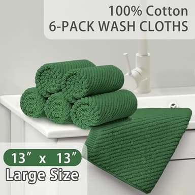 VOOVA & MOVAS Green Washcloths, 6PC Hand Towels 13" x13" - 100% Cotton | Thick | Quick Dry | Lightweight, Wash Cloths for Your Face, Bathroom Essentials, Hunter Green - Image 3