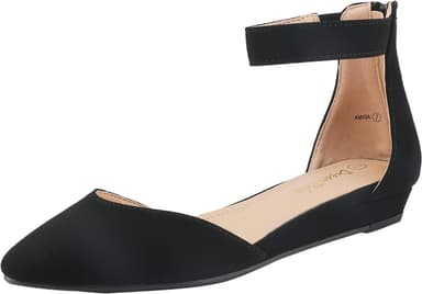 DREAM PAIRS Women's Low Wedge Round Toe Ankle Strap Dress Comfortable Casual Flats Shoes - Image 2