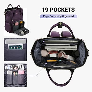 LOVEVOOK College Laptop Backpack, 15.6 Inch Travel Backpack for College, Waterproof Work Backpack Woman for Teacher Nurse Anti-theft Travel Back Pack, Gifts for Women,Dark Purple - Image 2