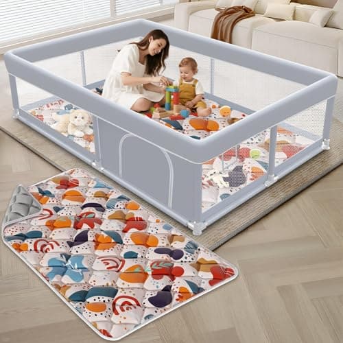 XVISHX Baby Playpen with Mat, 65 x 50 Inch Play Pen Playards, Playpen for Babies and Toddlers, Baby Playard for Indoor & Outdoor Active Center Game Fence, Skin-Friendly Fabric and Soft Breathable Mesh - Image 1