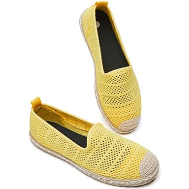 BABUDOG Women's Breathable Mesh Flats Shoes, Soft Loafers Flats, White Slip on Shoes Loafers(Yellow.US8) - Image 1