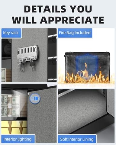DAYI Safe Box, 2.0 Cubic Feet Home Safe with Fireproof Waterproof Bag, Security Safe Box for Money Cash Valuables, Digital Electronic Keypad, Dual Alarm System, Removable Shelf - D-45 - Image 7