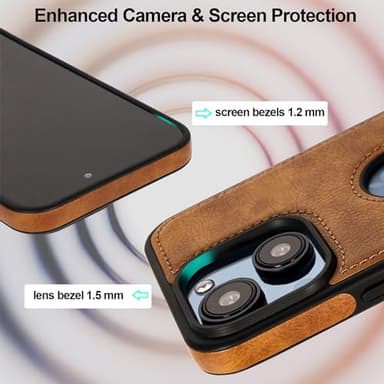 KSELF Leather Case for iPhone 13/14, Protective Slim with Kickstand, Built-in Invisible Stand, Compatible with iPhone 13/14 6.1'' (Brown) - Image 4