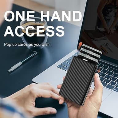GAOCHALE Wallet for Men Pop up Card Holder, Smart, Slim, Minimalist Design for Front Pocket, Premium RFID Blocking, 10-14 Card Capacity | ID Window | Cash Slot(Carbon) - Image 5