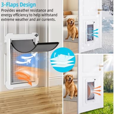 3-Flap Medium Dog Door for Door with Metal Sliding Lock Panel, Energy Efficient Pet Door with Steel Frame, Telescoping Tunnel,Never Rust Ruff Weather Doggie Door (Pets Up to 40 Lb) - Image 7