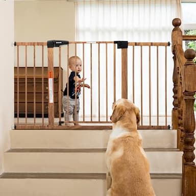 Mom's Choice Award Winner-BABELIO 29-55'' Extra Wide Baby Gate with Wood Pattern, Metal Pressure Mounted Dog Gate, for Stairs & Doorways, No Tools Required - Image 1