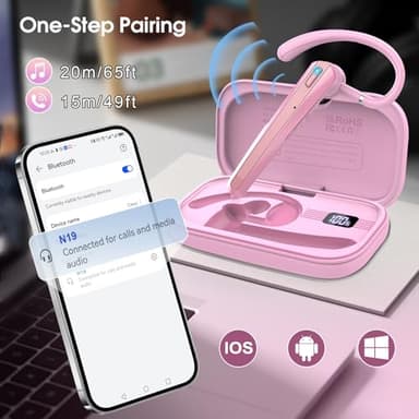Bluetooth Headset V5.3, Wireless Earpiece with Dual ENC Noise Canceling Mic, 120H Hand-Free Talk Single-Ear Bluetooth Earpiece with LED Display, IP7 Waterproof Headphones for Trucker/Business, Pink - Image 7