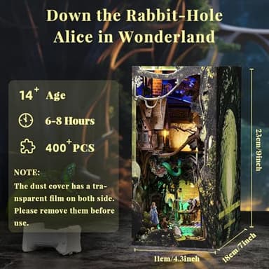 CCCDF Book Nook Kit, Booknook Kit with Dust Cover for Adult DIY Miniature House Kit 3D Wooden Puzzle Decorative Bookend Bookshelf Decor Gift for Women Teens (Alice Down The Rabbit Hole) - Image 2