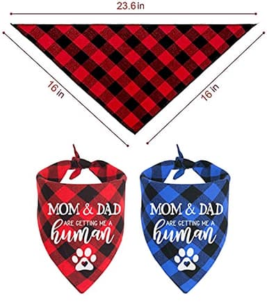 YHTWIN My Parents are Getting me a Human, Gender Reveal Photo Prop Pet Scarf Accessories,Plaid Dog Bandana,Pack of 2 - Image 5