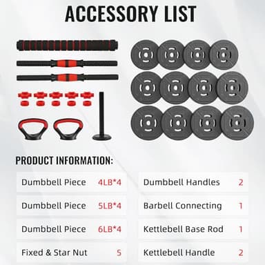 Fitvids Adjustable Dumbbell Set, 60lbs Free Weights Set with Connector, 4 in 1 Changeable Dumbbells and Barbell for Exercise and Fitness - Image 2