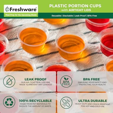 Freshware Plastic Portion Cups with Lids [2 Ounce, 400 Set] Disposable Plastic Cups for Meal Prep, Salad Dressing, Jellos Shot Cups, Souffle Cups, Condiment and Dipping Sauce Cups - Image 6
