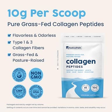 NativePath Collagen Peptides Protein - Hydrolyzed Type 1 & 3 Collagen Powder for Skin, Hair, Nails - 15.9 oz (45 Servings) - Image 4