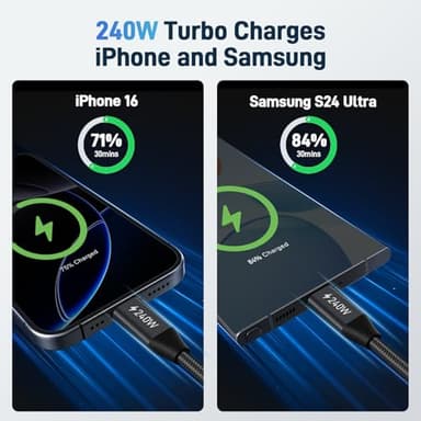 acer USBC Cable, 240W USB C Cable (6.6FT/2 Pack), C to C Fast Charging Nylon Braided Type-C Charger Cord Compatible with iPhone 17/16/ 15 Pro Max, Galaxy S25/S24, MacBook Pro/Air, iPad, Laptop, etc. - Image 3